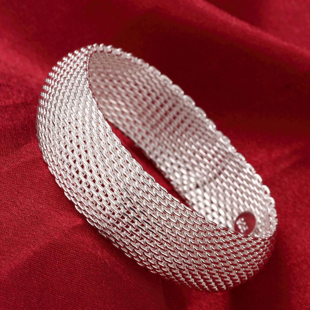 Size6-10 Charm 925 Sterling Silver Bangle Ringen Oorbellen Armbanden Sieraden Set Fine Weave Netto Mode Party Kerstcadeaus