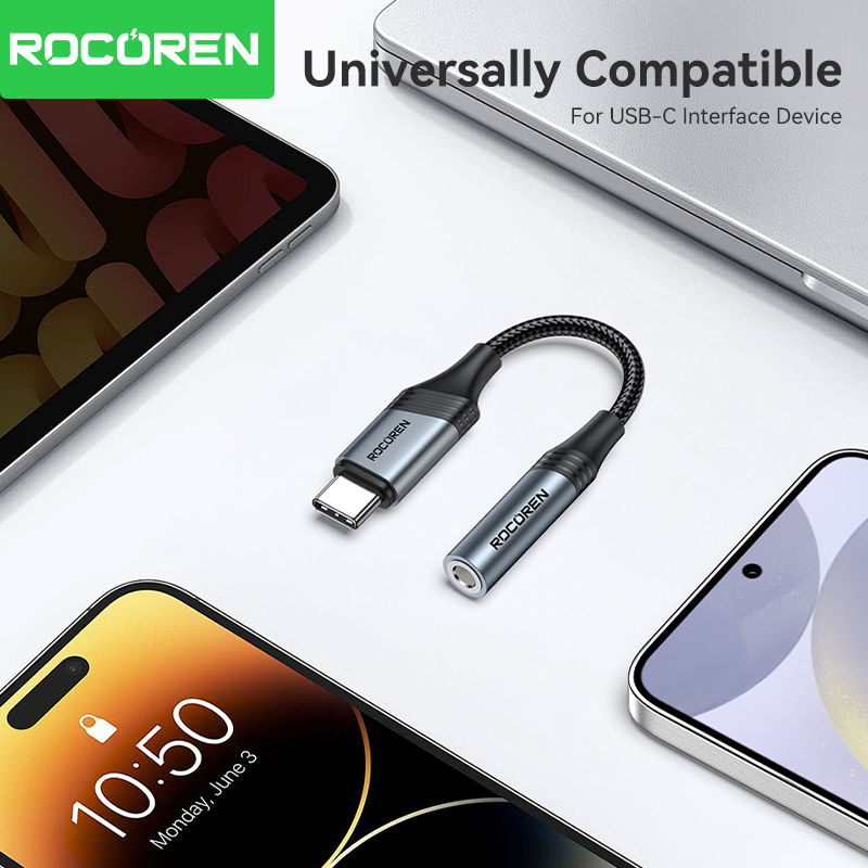 Rocoren Kabel audio USB C do 3,5 mm Jack Dac Adapter słuchawkowy męski na żeński Konwerter typu C na 3,5 mm do telefonu Samsung Xiaomi