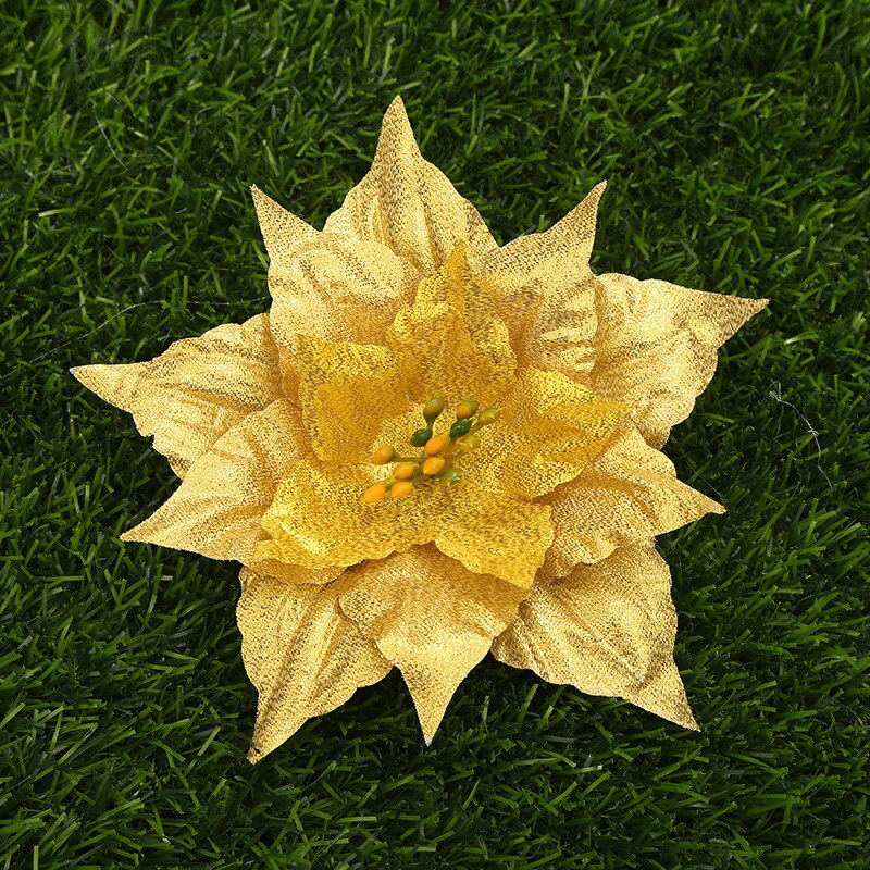 Artificial Flowers Glitter Poinsettia For Decoration DIY Home Wedding Decoration Flower Head Christmas Tree Decoration Supply: 3