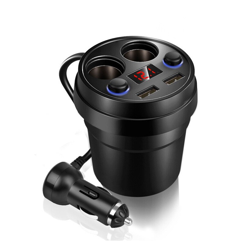 Multi-Function Car Charger 2 USB 5V 3.1A Efficient Car Cup Power Socket Adapter With Voltage LED Display Cigarette Lighter: Default Title