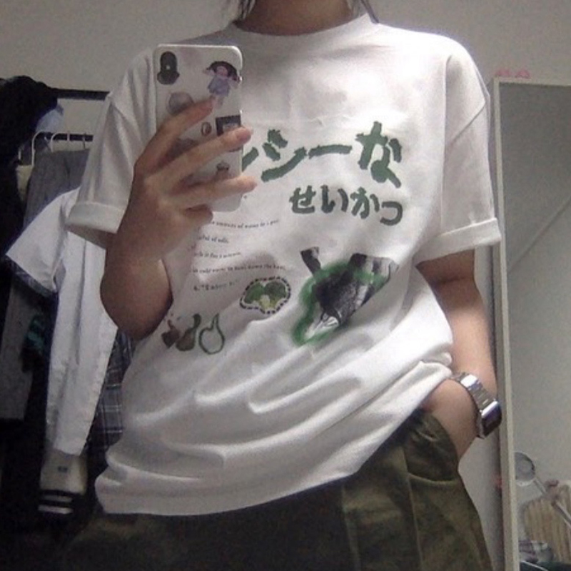 Y2k japońska moda uliczna t-shirty damskie ponadgabarytowe Harajuku śmieszne koszulki Egirl koreańska moda koszulki z nadrukami topy odzież damska