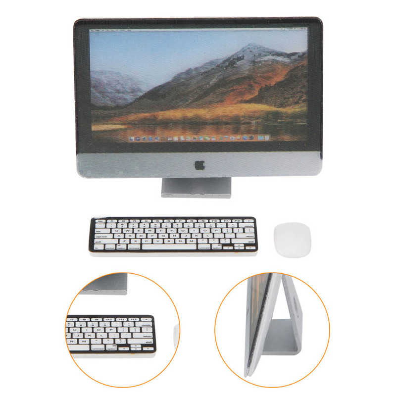 Dollhouse 1:12 1:12 Miniature Computer Set Screen Keyboard Mouse Simulation Dollhouse Accessory For Kid Children Dolls