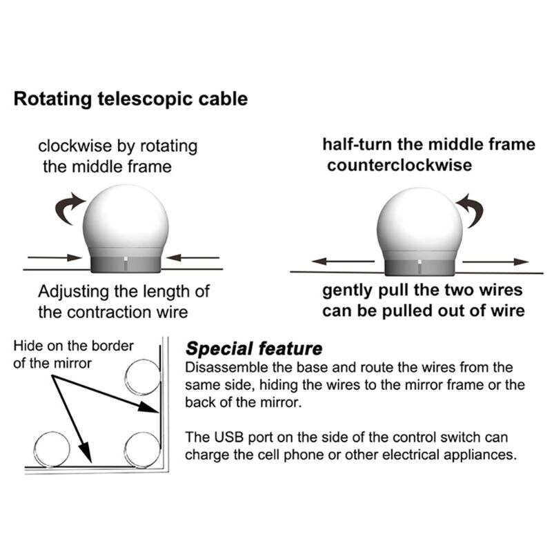 Vanity LED Mirror Light Kit For Makeup Hollywood Mirror With Dimmable Light Bulb