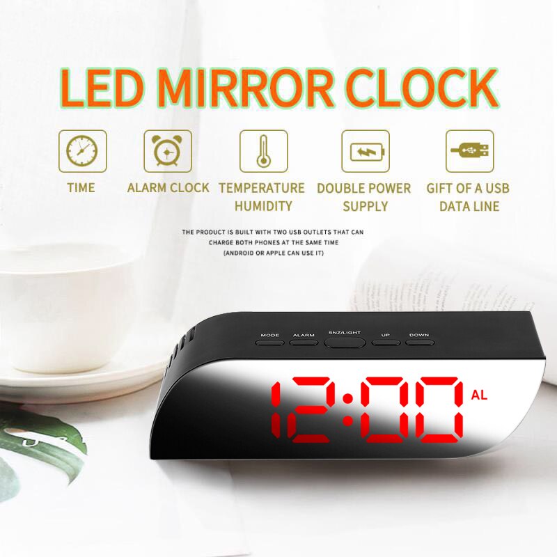 Rectangle Multi-function Desk Clocks Digital Mirror LED Alarm Clock Night Lights Thermometer Electronic Table Clock Home Decor