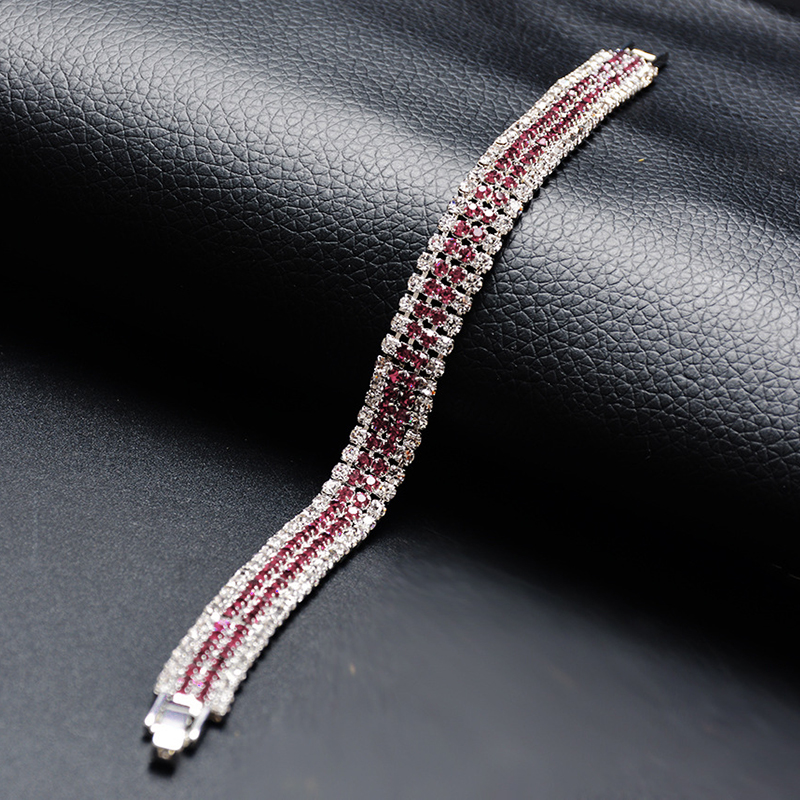 Frauen Römischen Stil Grün Weiß Strass Armband Elegante Charme Shinning Armreif für Mädchen Partei Engagement Schmuck: Purpurrot