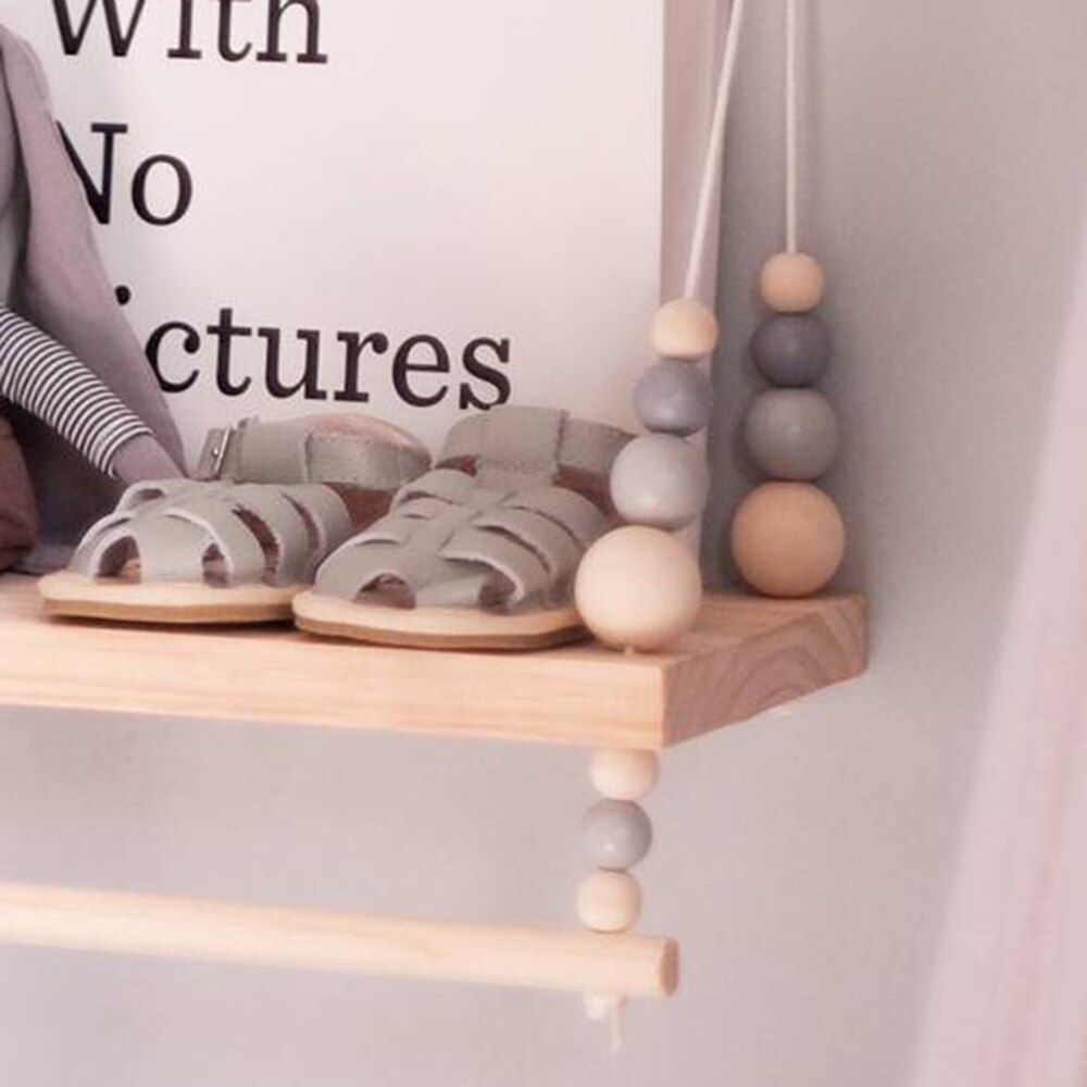 Wooden Beads Board Wall Hanging Storage Shelf Kids Bedroom Decor Photo pine board