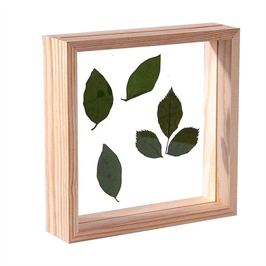1PC Houten Fotolijst Dubbelzijdig Glas Fotolijst Woondecoratie Ambachten Zaagsel Fotolijst Thuis Ambachtelijke Desktop Decoratie: WHITE