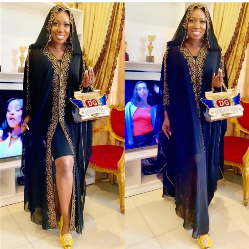 Afrikaanse Jurken Voor Vrouwen Chiffon Afrikaanse Kleding Dashiki Bazin Riche Dames Afrikaanse Kleding Hoodie Lange Afrika Jurk 2 Pc Set