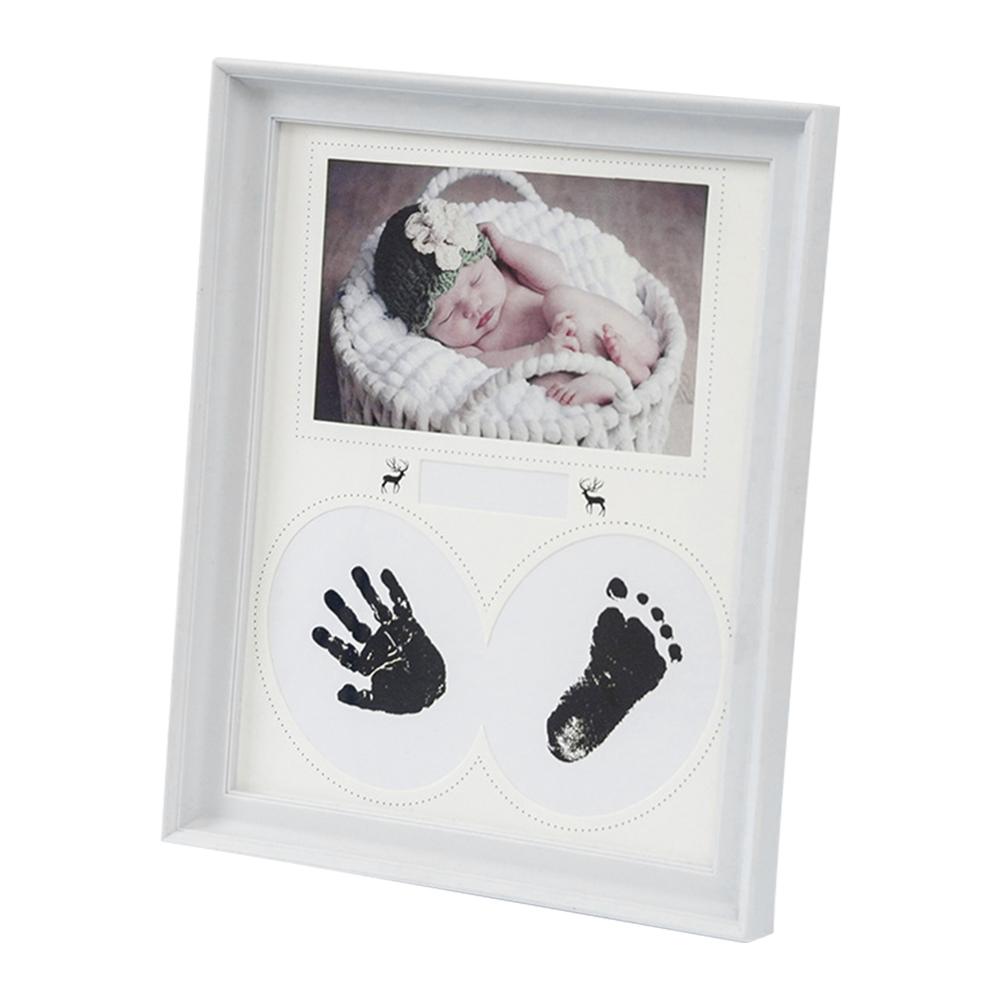 Baby Fotolijst Handafdruk Footprint Opdruk Kit Pasgeboren Hand Stempelkussen Fotolijst Baby Voetafdruk Baby Souvenirs Verjaardagscadeautjes: White