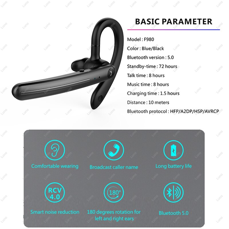 OhrbüGel-Headset Drahtlose Bluetooth-kompatibel Kopfhörer mit Zwei Micphone Lärm abbrechen Reduktion Ohr Handys Mic Volumen Kontrolle