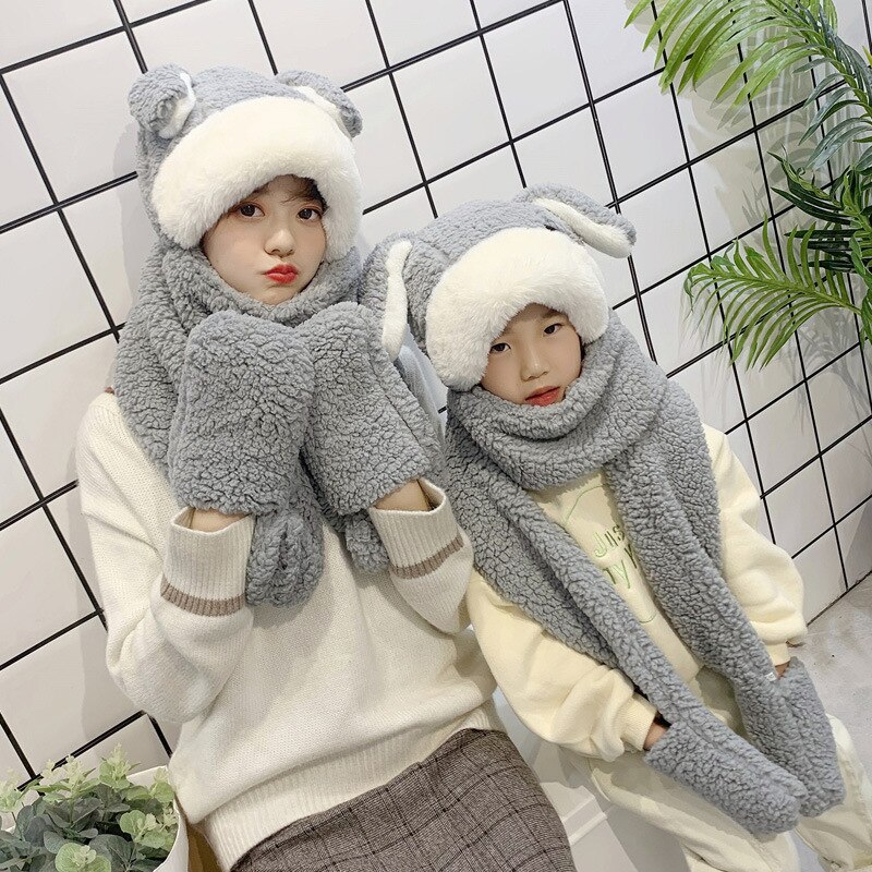 Jesienno-zimowa czapka dla niemowląt urocza dziewczyna chłopiec z aksamitną wiatroszczelną osłoną na szyję dla dzieci ocieplające głowę nauszniki: T4 / 5-10 years old