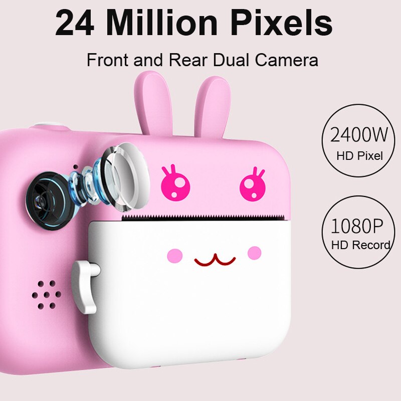 Children Camera Instant Print Camera Cartoon Photo Camera Toy Children Birthday for Kids 1080P HD Digital Camera with Paper