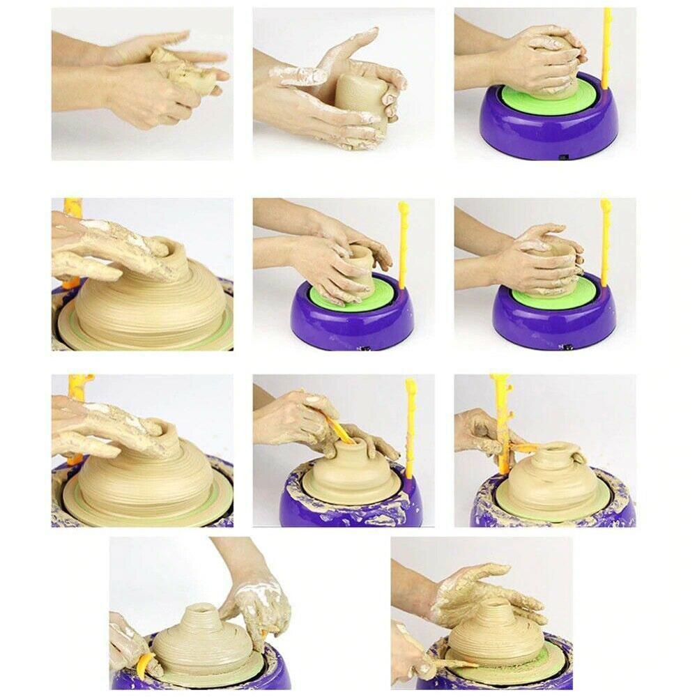 Children's Pottery Machine Student Soft Clay Making Billet Toy Set Electric Ready-to-Paint Ceramics Pottery Paint DIY Wheel J9P0