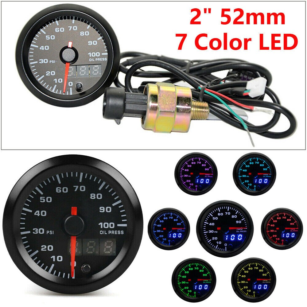 52MM/2 Digital & Pointer Display High Speed Stepper Motor Oil Pressure Gauge Car Modification Meter Boost Gauges: Default Title