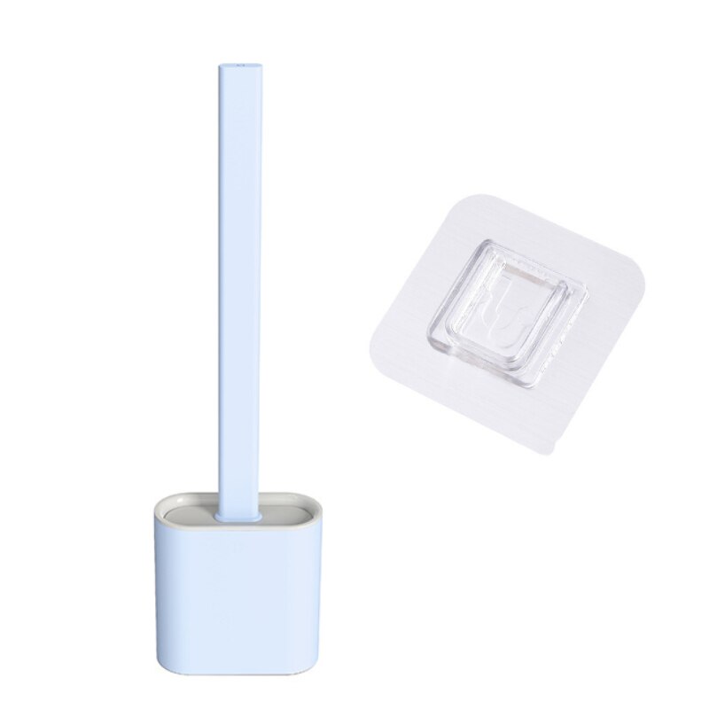 Cepillo de silicona para inodoro, cepillo de limpieza Base montado en la pared de pie para inodoro, WC, accesorios de baño, Set de artículos para el hogar: blue