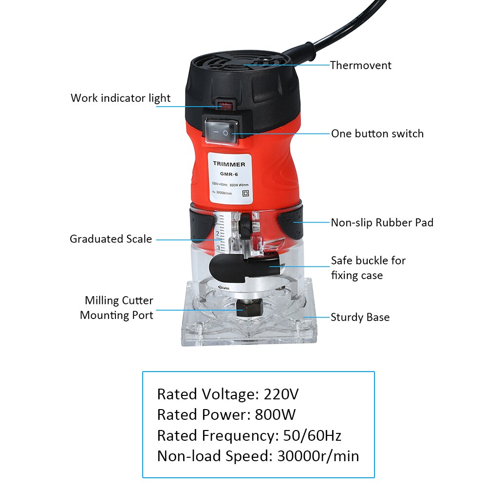 Trim Router With Transparent Base Edge Guide Wood Trimmer Compact Palm Router for Woodworking Trimming Slotting Notching