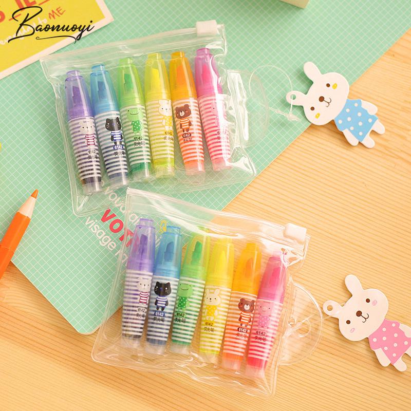Juego de bolígrafos de Gel de colores para estudiantes y niños, rotuladores Kawaii de colores, útiles escolares, bonitos, suministros de oficina, , 6 unids/set por Set