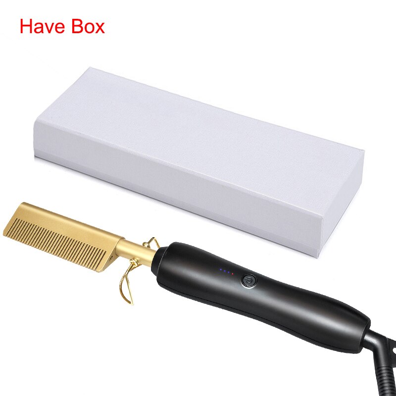 Comb Wet & Dry Hair 450ºF High Heat Hair Straightener Comb Titanium Alloy Electric Curling And Straightening Hair Brush Iron: Black gold with box / us