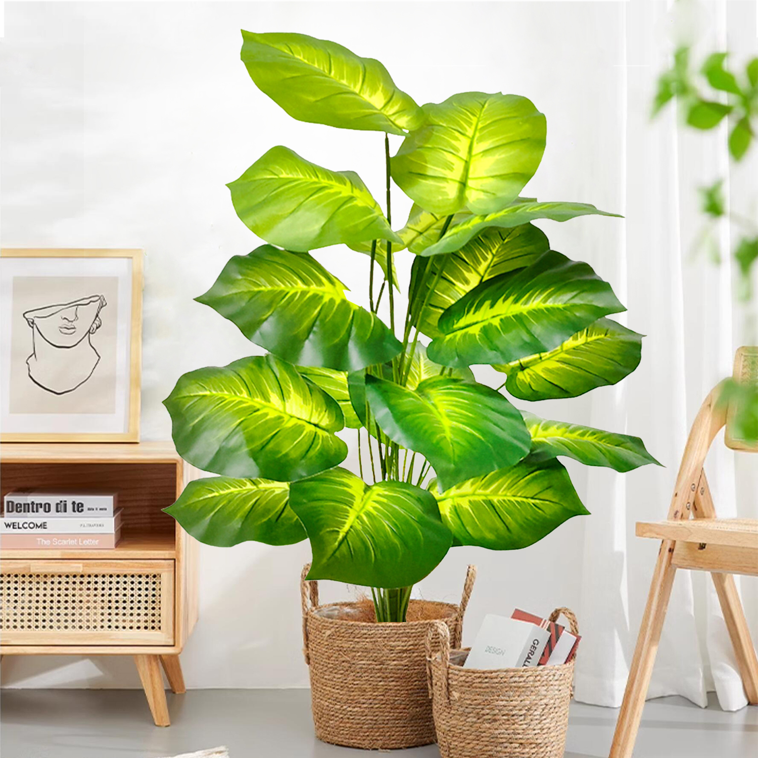 56-85cm kunstige lilla friske taro-akasie gule hjertegrønne eføy-skilpaddeblader til dekorasjon av hjem, hage, kontor