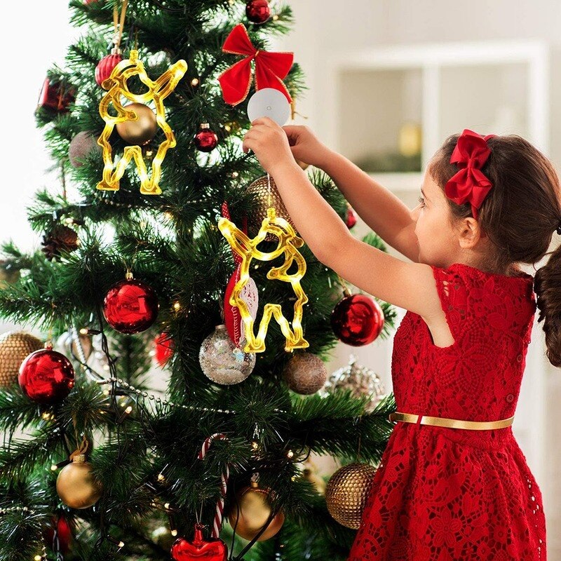 LED Christmas Lights Battery Power Supply Christmas Tree Snowman Elk Chandelier Indoor Outdoor Glass Window Suction Cup Light