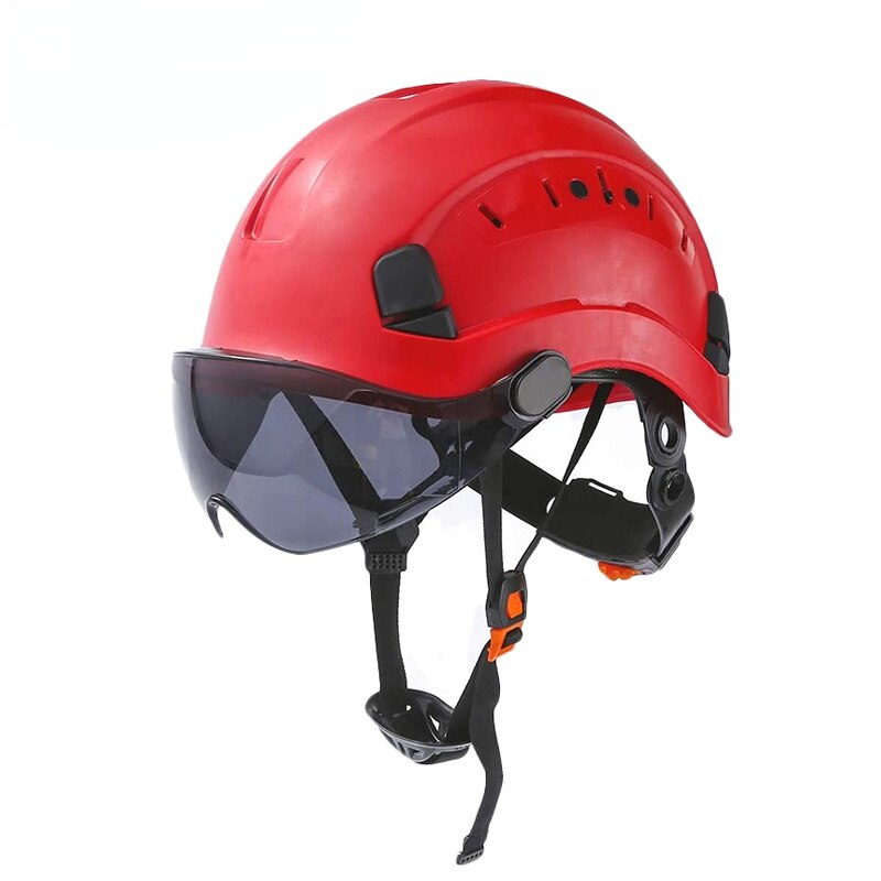 Safety Helmet With Goggles Men&#39;s Construction Hard Hat ABS Protective Helmets Work Cap For Working Climbing Riding: Red-ink goggles