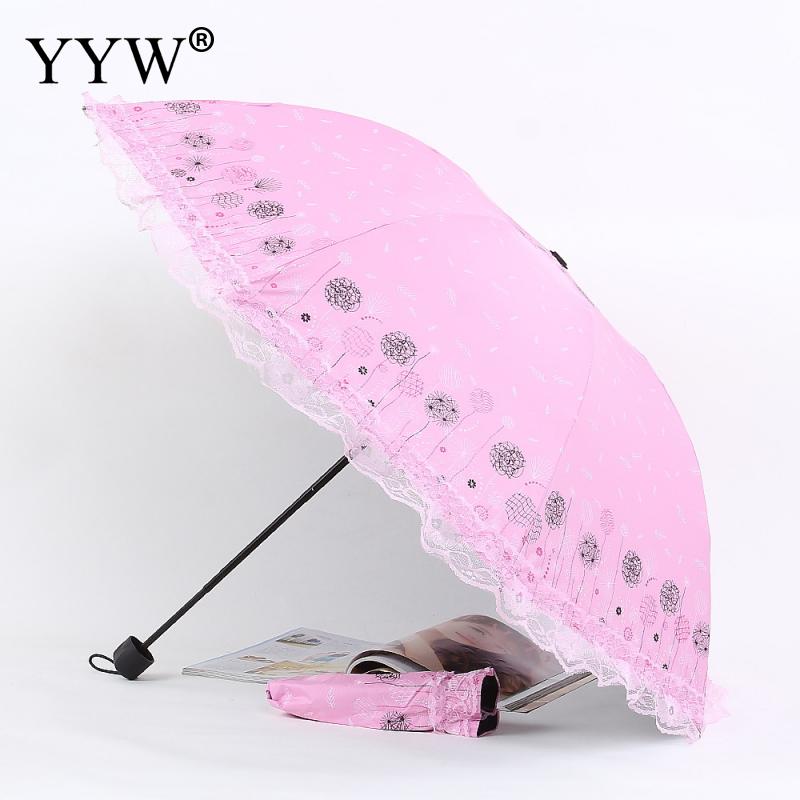 Folding Umbrella Lace Solid Color Pockets Umbrellas Rain Women Parasol Kids Plastic Paraguas Umbrella Machine Ambrella: pink