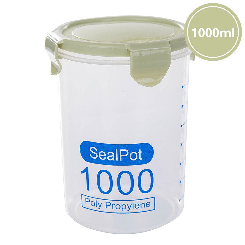 Kitchen Food container Seal pot tea coffee candy Storage Tank Plastic Cereals Snacks Box cookie canister cereal container jars: green1000ml