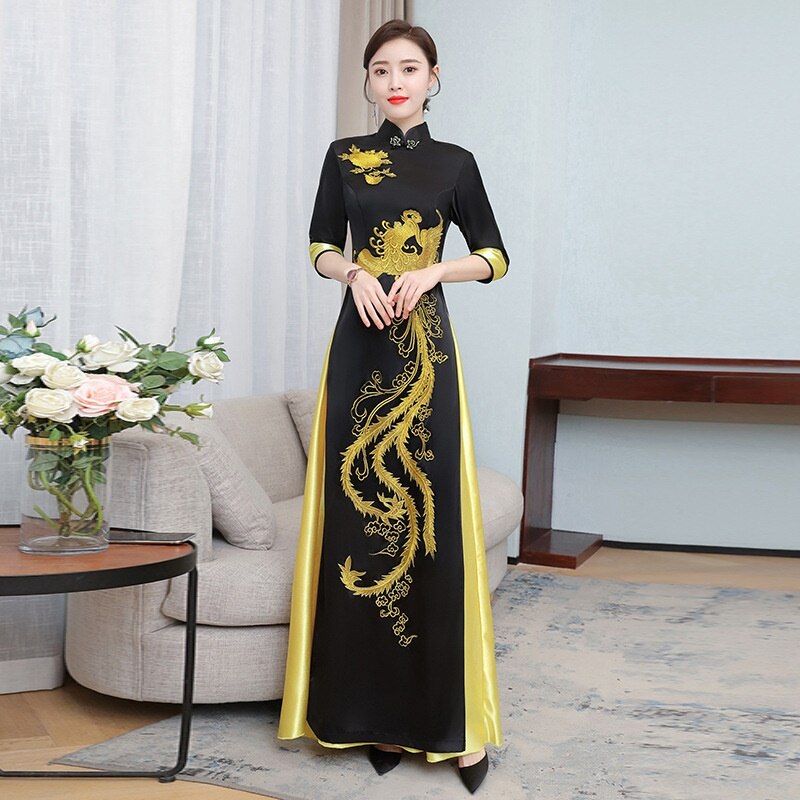Chinesische Drachen Kleid Kleid Jahrgang Femme Vietnam Traditionellen Kleid Orientalischen Ao Dai Kleid Cheongsam Frühling Kleider 10220