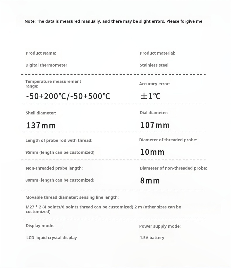 Digital thermometer Industrial stainless steel high precision with probe display sensor high temperature electronic water temper