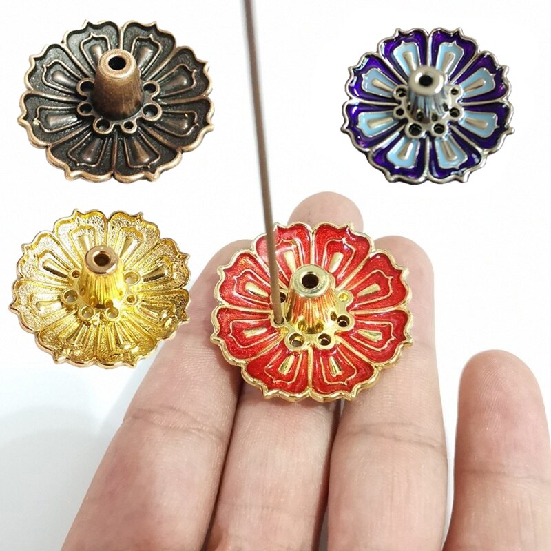 Rundt fad emalje lotus blomsterfanger tallerken røgelsesholdere boligindretning mini meditation buddha sandeltræ pind holder brænder