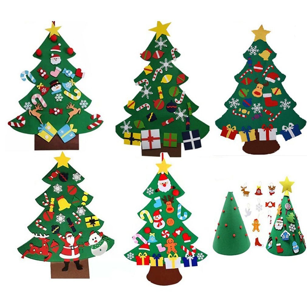 Børn diy juletræ håndlavet filt klud juletræ filt stereo juletræ glat skæring