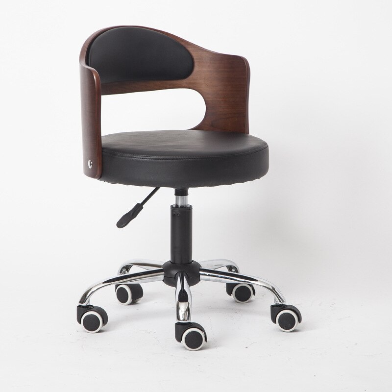 Stijl Massief Hout Lifting Barkruk Moderne Eenvoudige Rugleuning Thuis Beauty Salon Ronde Kruk Receptie Hoge Kruk Swivel stoel: Black leather