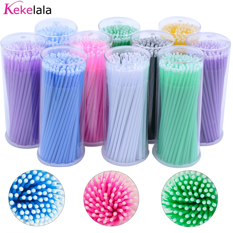Kekelala 100Pcs/Fles Wimper Extension Wattenstaafjes Lash Lift Lijm Remover Applicators Microblade Make Micro Borstels Tool