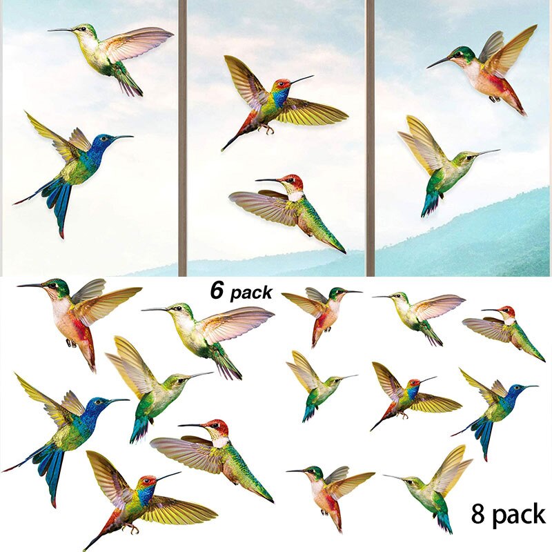 6/8pcs Hummingbird Sticker Glass Decal Electrostatic Glass Film Anti-Collision Window Cling Non Adhesive Window Decor Decals