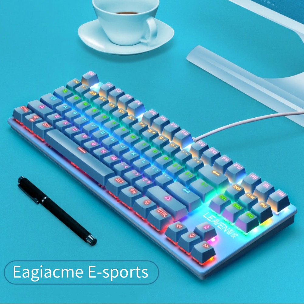 1pc klawiatura mechaniczna Gamer 87 klawiszy niebieski przełącznik klawiatury do gier na Tablet pulpit klawiatura na kabel USB klawiatura podświetlana