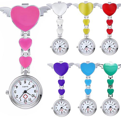 Women Lady Cute Love Heart Quartz Fob Brooch Nurse Pocket Watch For Girls Bright Color