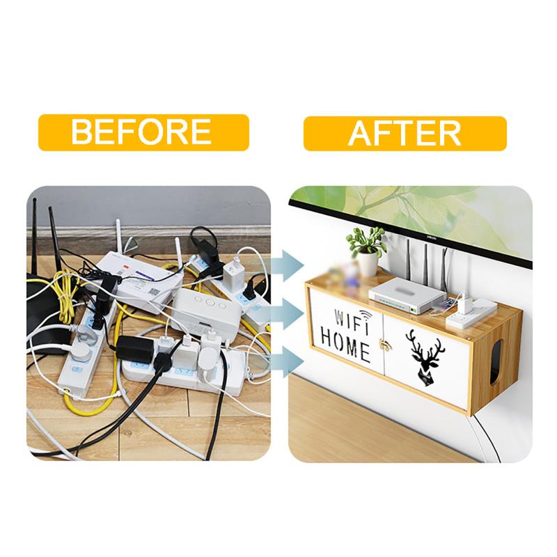 Punch-Gratis Wifi Draadloze Router Opbergdoos Muur Gemonteerde Socket Set-Top Box Rack Houten Tv Kast muur Opslag Plank Doos