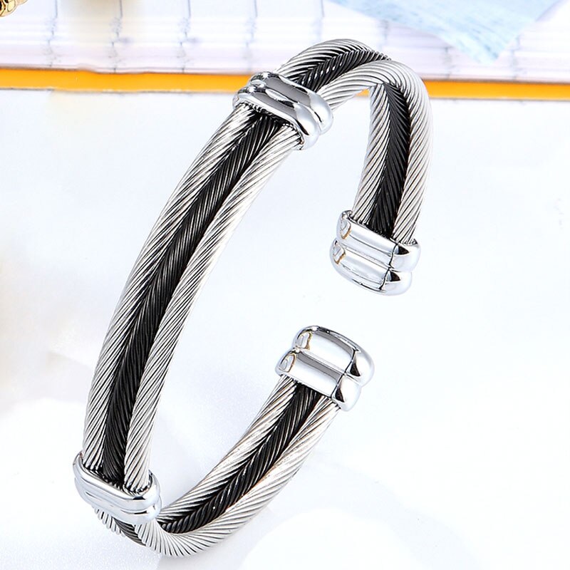 4 stile Kabel Armbinde Einstellbar Größe Manschette Armreif Für Frauen Neue Frühling Draht Linie Titan Stahl Schmuck: Stile 3