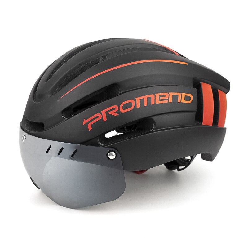 Nyeste racercykelhjelm med magnetiske beskyttelsesbriller og baglys ultralet mtb cykelhjelm i form bjergcykelhjelm: Sort orange