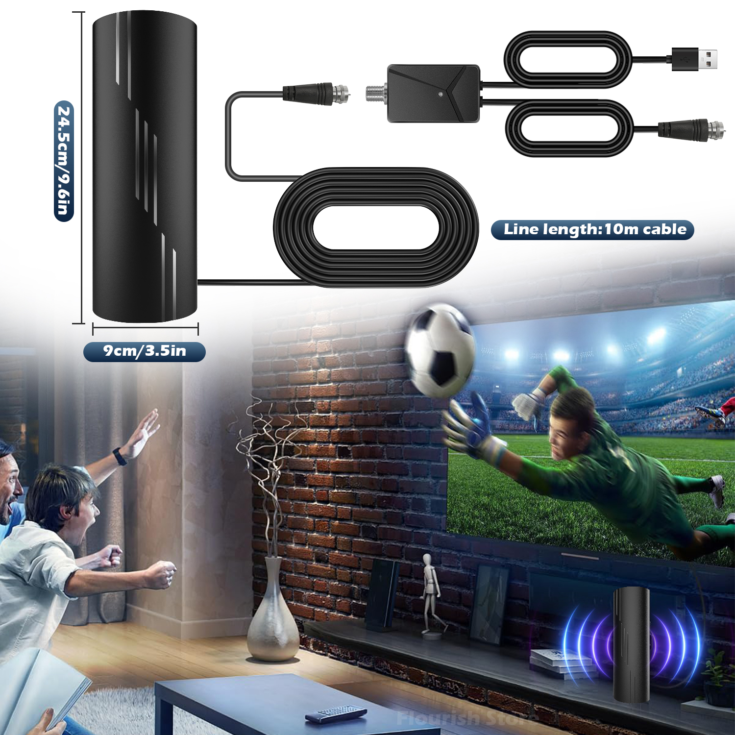 3000+ Miles Range TV Antenna,Digital TV Antenna Indoor/Outdoor with Amplifier Signal Booster, HDTV Antennas 38ft Coax Cable 4K