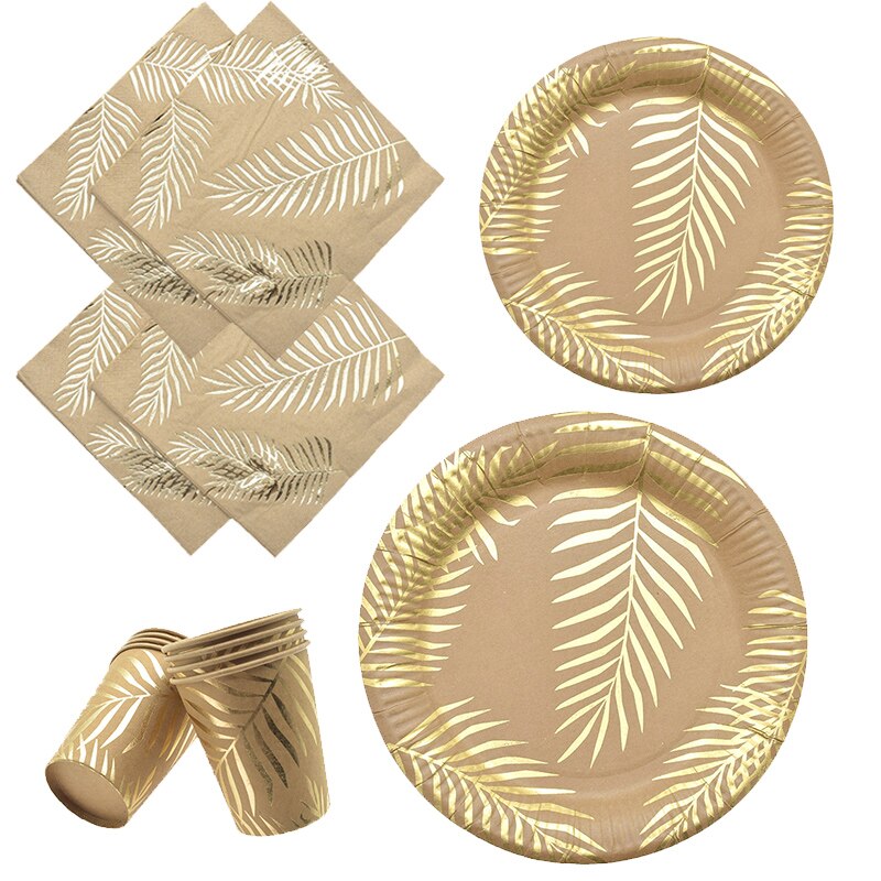 Vaisselle jetable en feuille de palmier tropicale, décor d'assiettes et d'assiettes, gobelets et serviettes en papier, décorations pour mariage, anniversaire, baby-breakfast