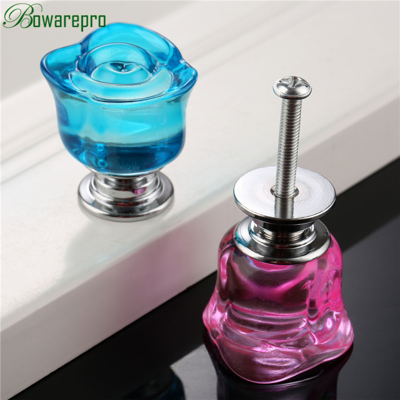 1Pc 30Mm Kristallen Roos Glas Doorzichtige Kast Knop Lade Trekt Handvat Keukendeur Garderobe Meubels Hardware Knoppen En Handgrepen