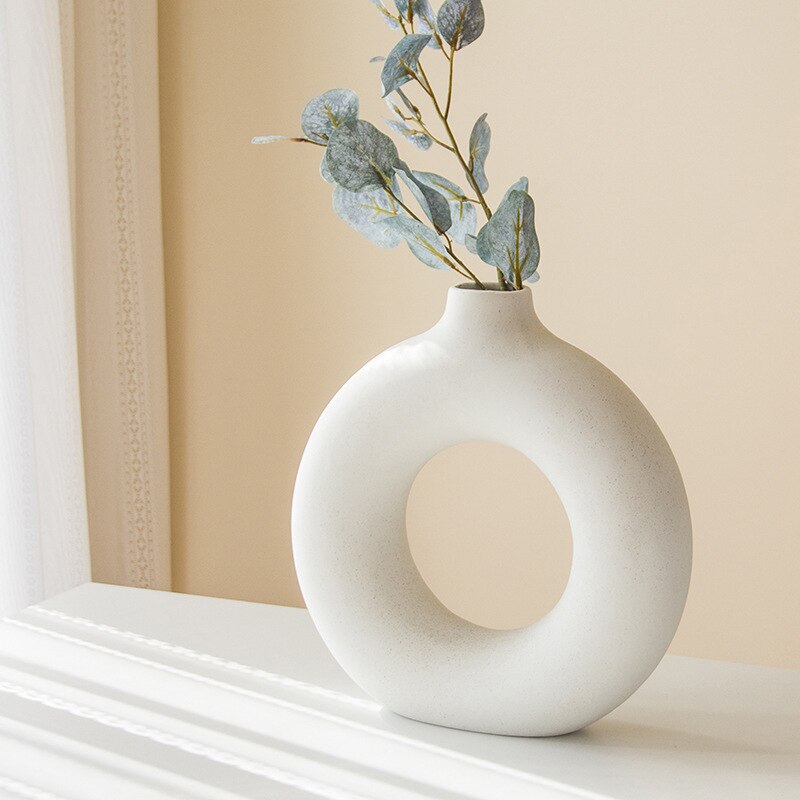 Nordic Circulaire Holle Keramische Vaas Donuts Bloempot Woondecoratie Accessoires Office Desktop Woonkamer Interieur Decor