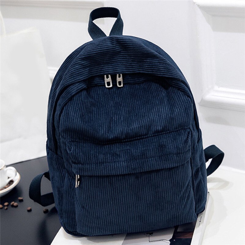 Estilo de tecido macio mochila feminina veludo veludo mochila escolar para adolescente menina listrado: Blue
