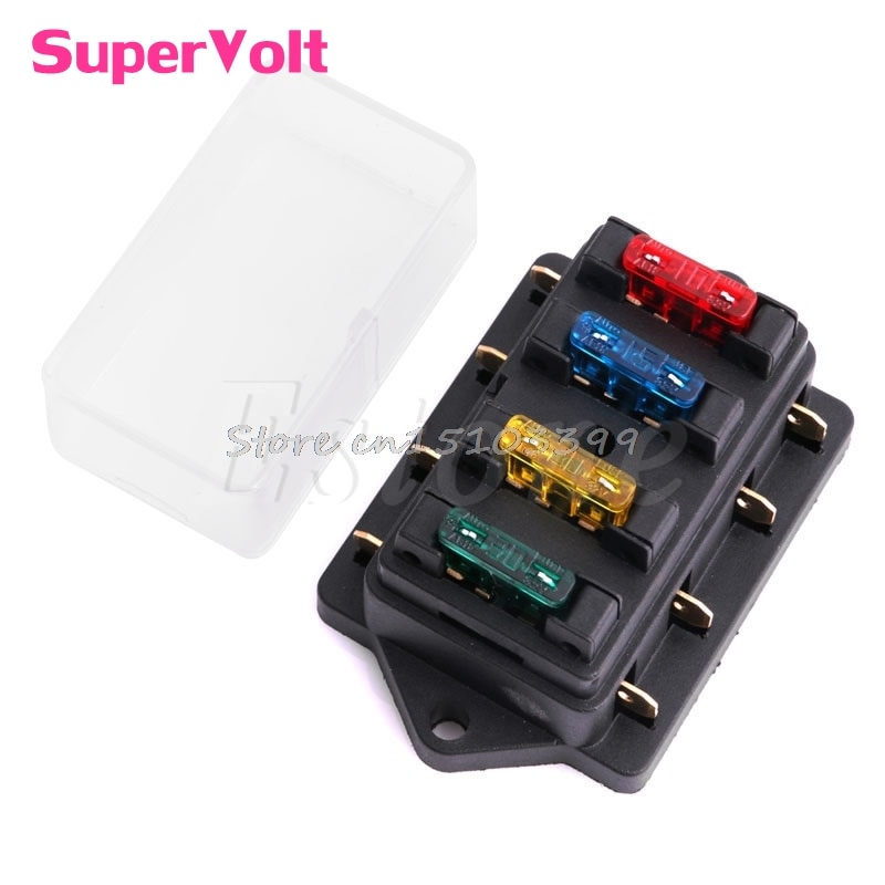 12V/24V 4 Way Car Circuit Standard ATO Blade Fuse Box Block Holder + 4 Fuses