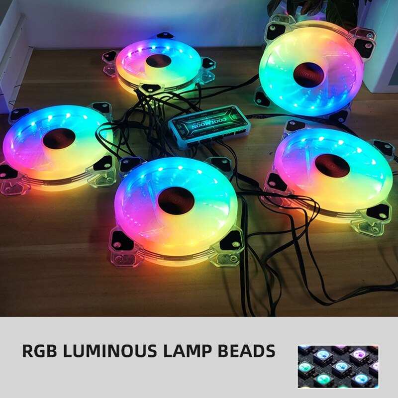 COOLMOON Computer Chassis Cooling Fan, 12cm Chassis Fan RGB Mute Computer Chassis Cooling Fan CPU Chassis Fan(5PCS)