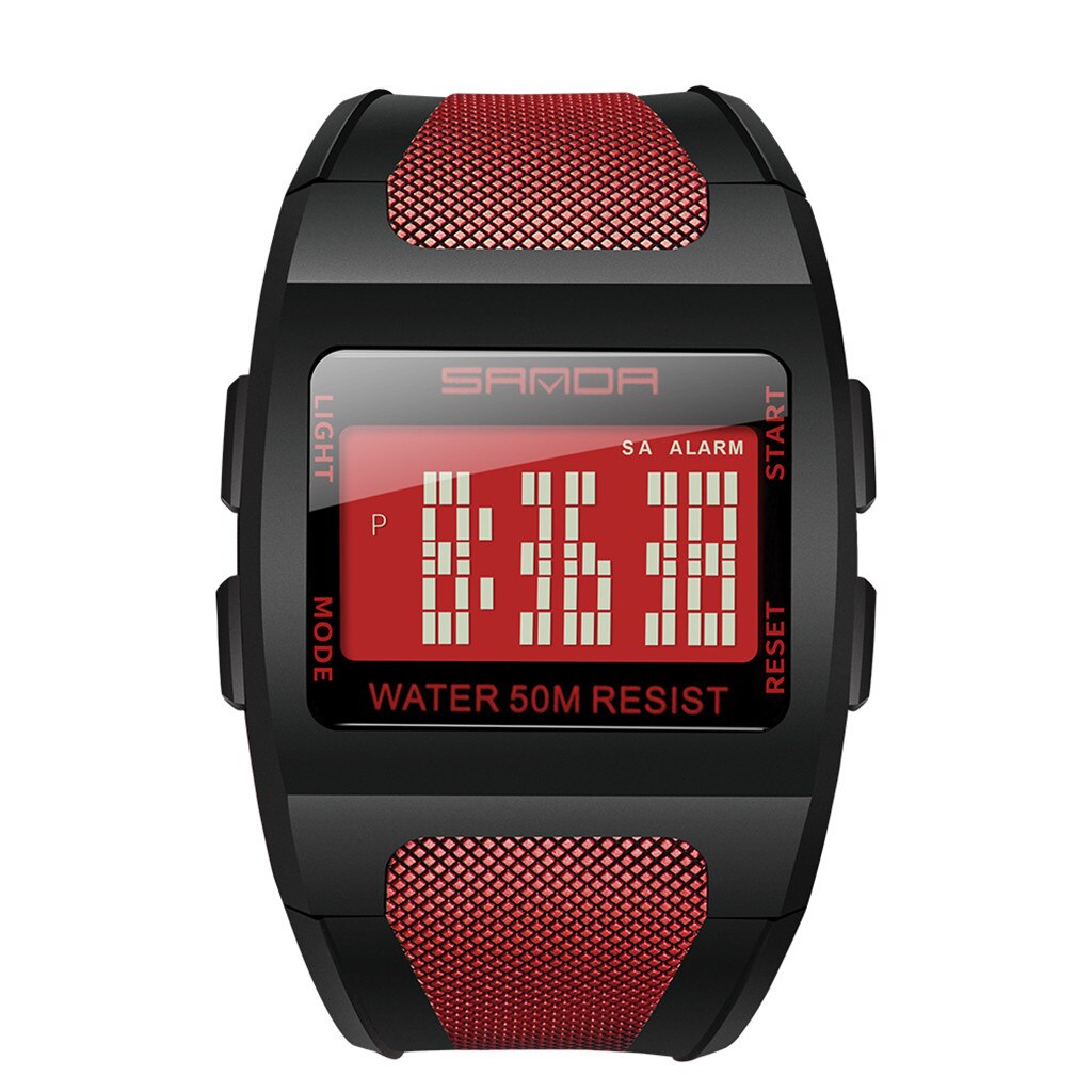 Montre Led Cool Mens Horloge Multi Functie Breed Wijzerplaat Monochrome Digitale Elektronische Horloges Heren Relogio Masculino: Red