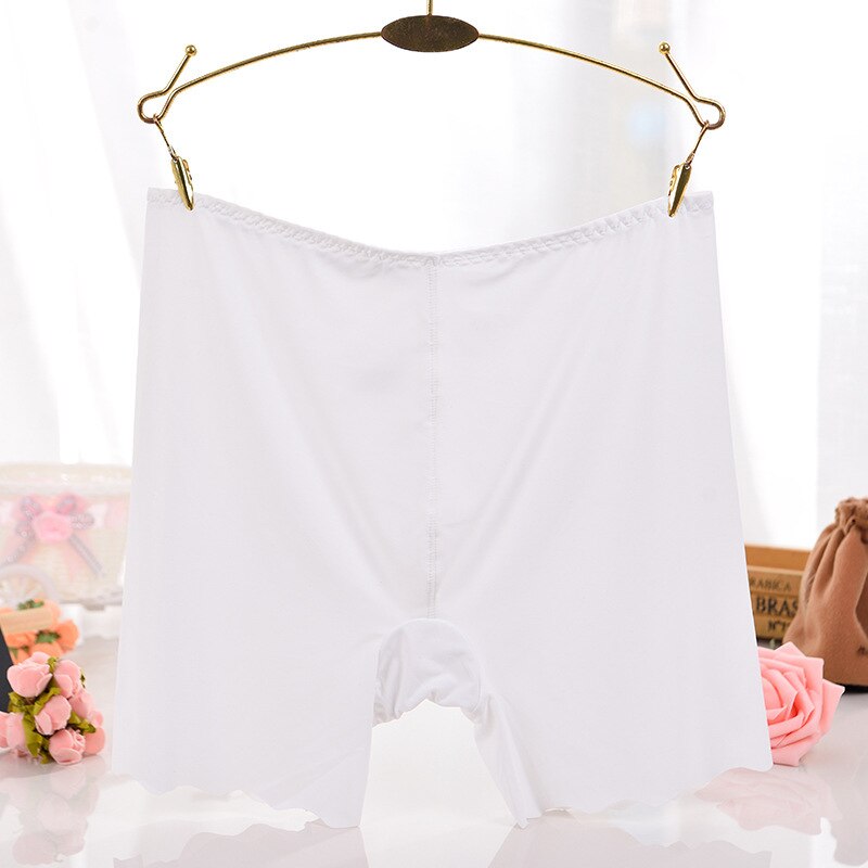 Safety Pants Anti Light Summer Ice Silk Traceless Three Pants Shorts Breathable Ultra Thin Anti Curling Safety Underwear Lady: White