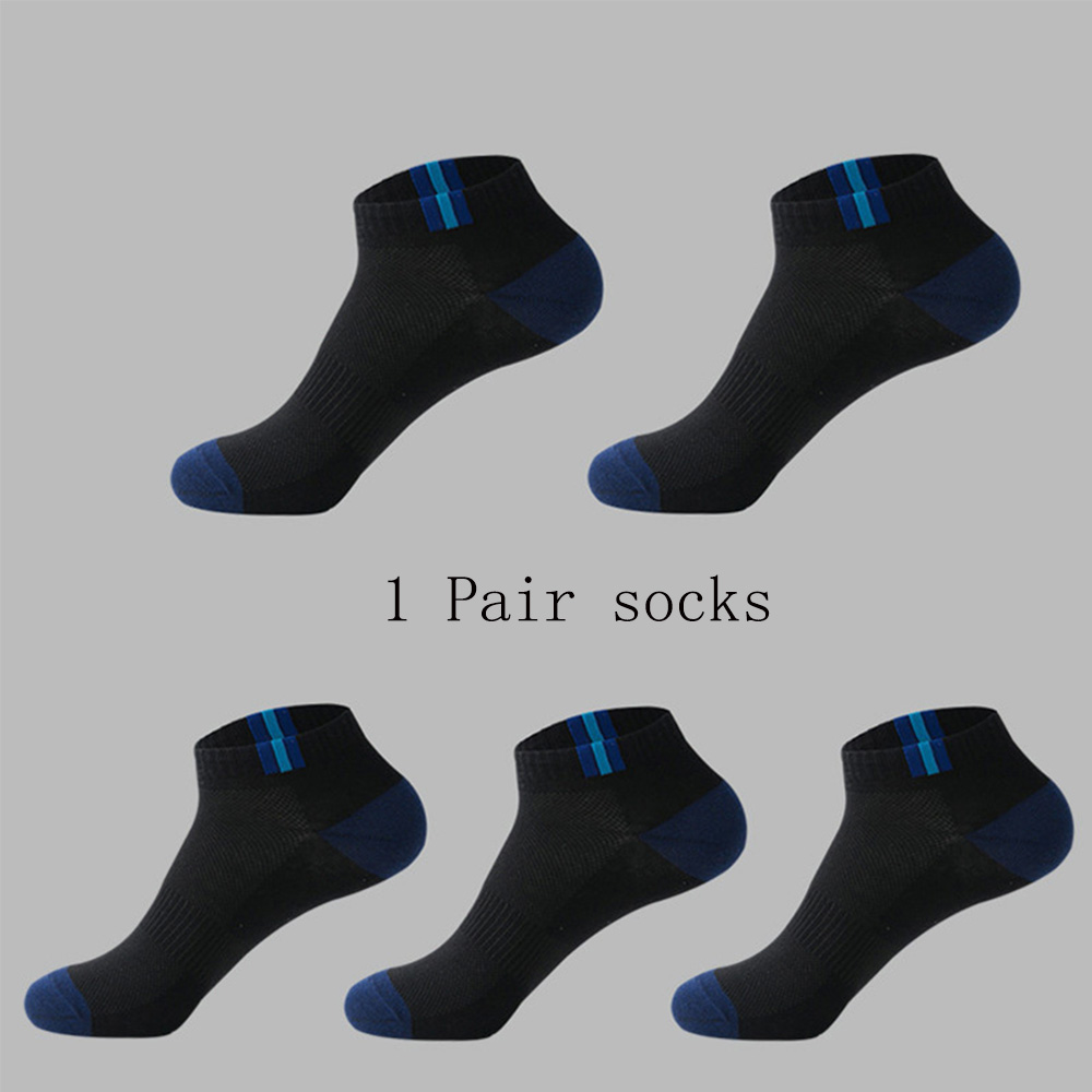 1 Pairs Autumn Summer Men's Short Tube Socks Thin Breathable Mesh Sports Socks Solid Color Patchwork Cotton Ankle Socks: black