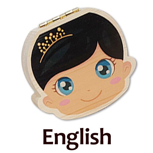 Baby Wood Tooth Box Organizer Milk Teeth Storage Language Spain English Collect Teeth Umbilica Save Baby Tooth Box: BlackGirl